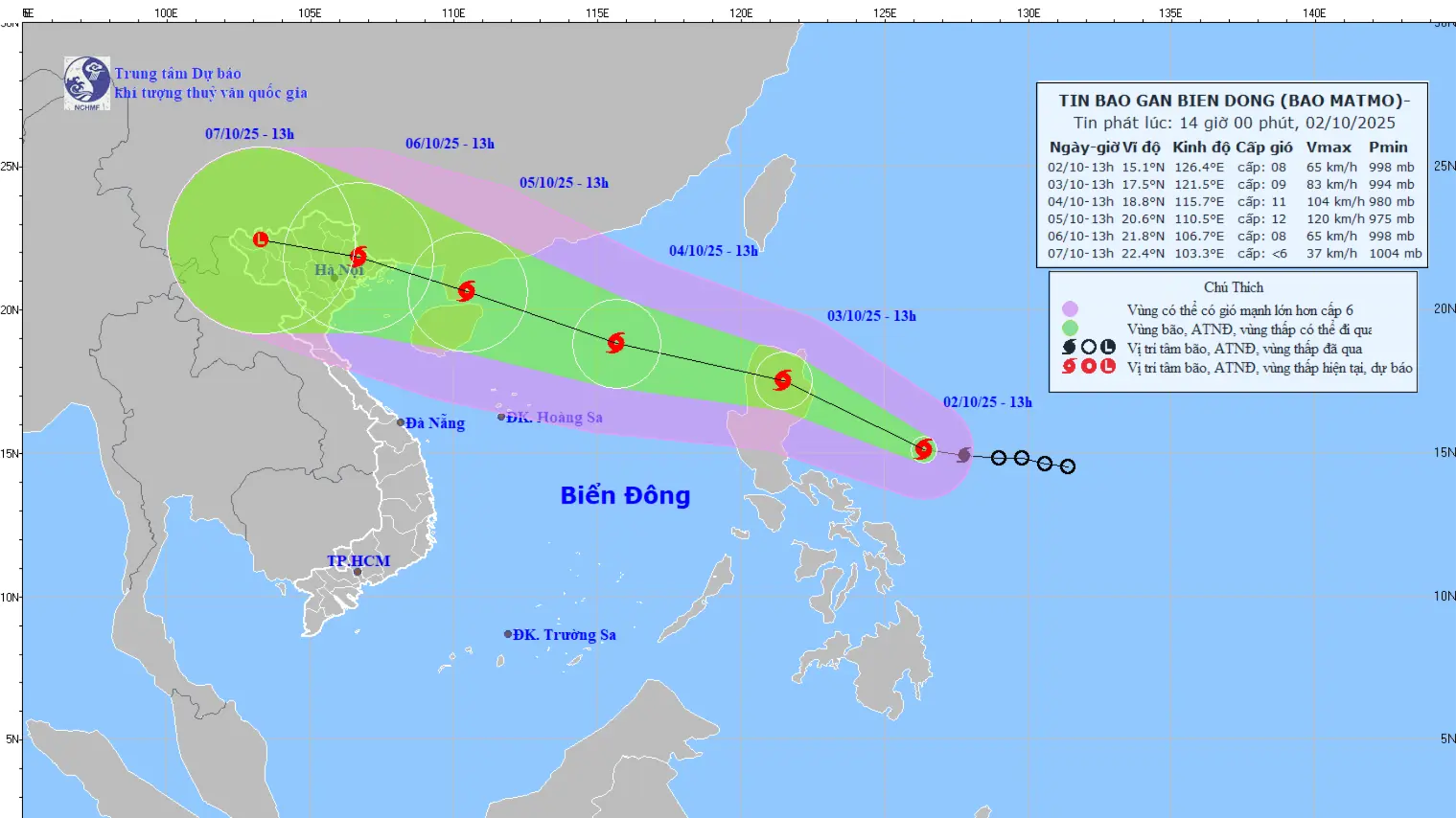 Ng&agrave;y mai 3/10, b&atilde;o số 11 Matmo v&agrave;o biển Đ&ocirc;ng