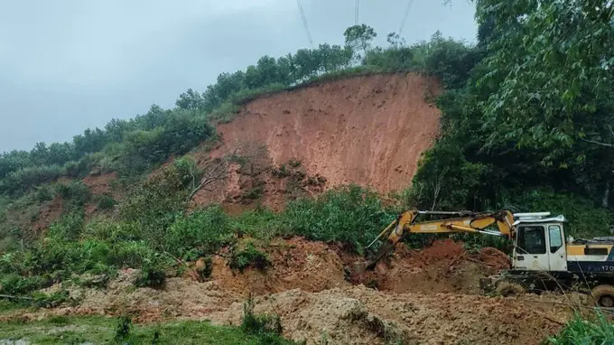 Quảng Ng&atilde;i: Đ&aacute; n&uacute;i lăn 'phủ' k&iacute;n mặt đường Hồ Ch&iacute; Minh