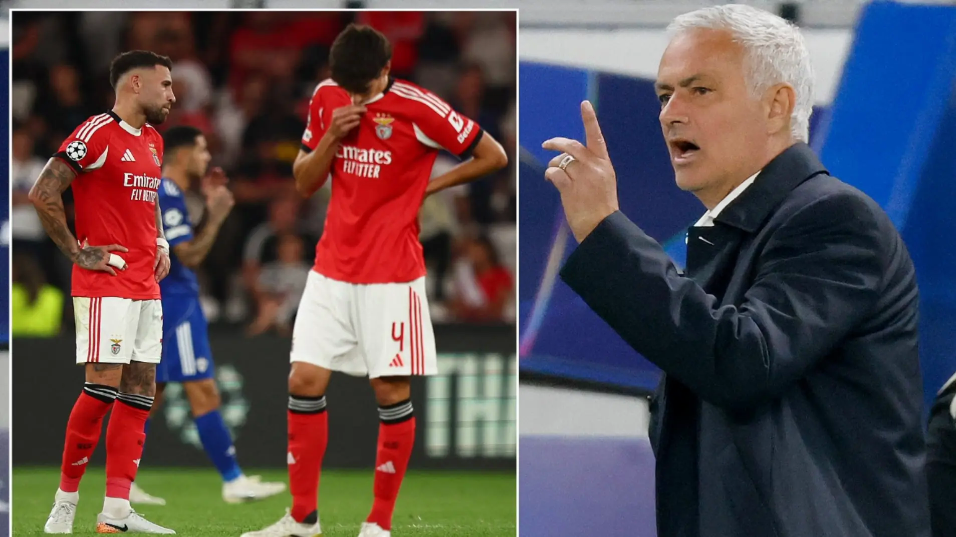 Jose Mourinho v&agrave; cầu thủ Benfica d&iacute;nh virus