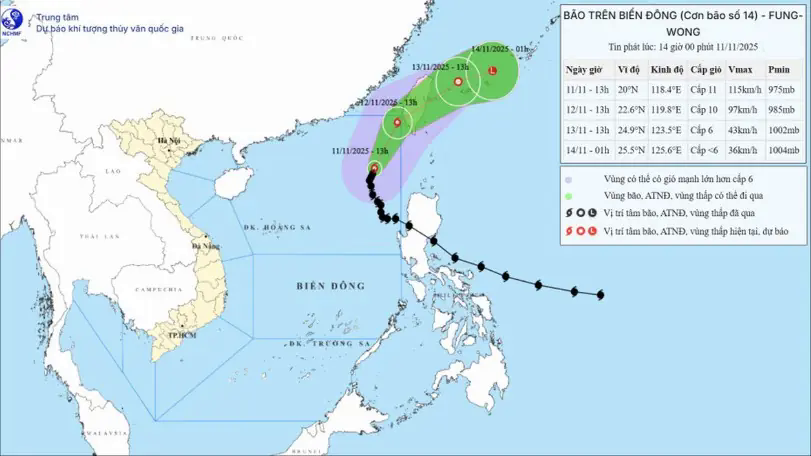 B&atilde;o số 14 giữ nguy&ecirc;n cường độ, hướng đi v&agrave; suy yếu dần