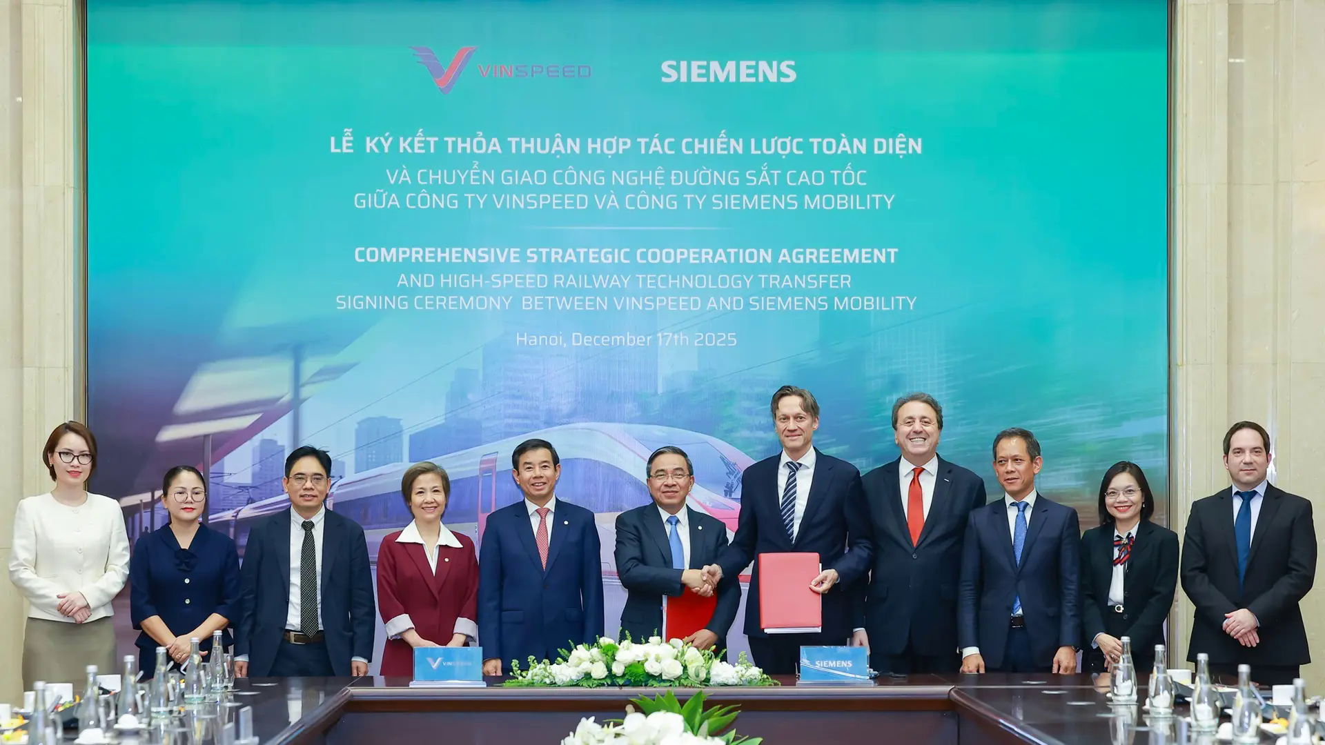 Vinspeed v&agrave; Siemens Mobility k&yacute; thỏa thuận hợp t&aacute;c chiến lược to&agrave;n diện về đường sắt tốc độ cao