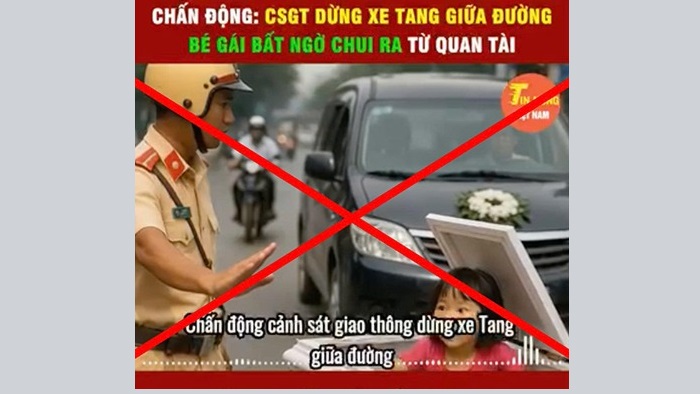 Clip 'CSGT dừng xe tang, b&eacute; g&aacute;i chui ra từ quan t&agrave;i' l&agrave; sai sự thật