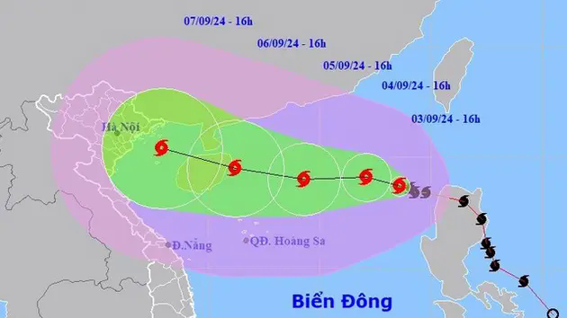B&atilde;o số 3 tăng cấp, hướng về vịnh Bắc Bộ
