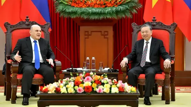Tổng B&iacute; thư T&ocirc; L&acirc;m tiếp Thủ tướng Nga Mikhail Mishustin