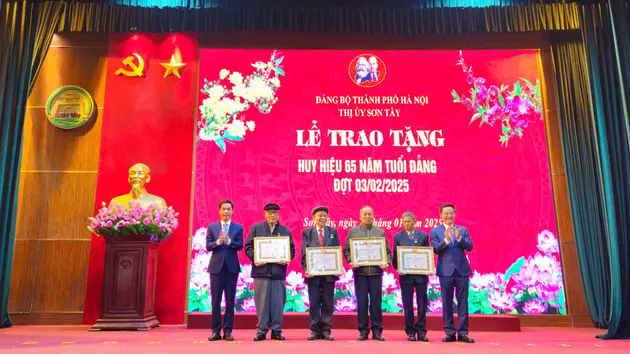 Thị ủy Sơn T&acirc;y trao huy hiệu Đảng cho 258 đảng vi&ecirc;n