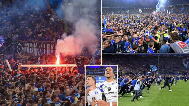 Hỗn loạn m&agrave;n ăn mừng Hamburg thăng hạng Bundesliga