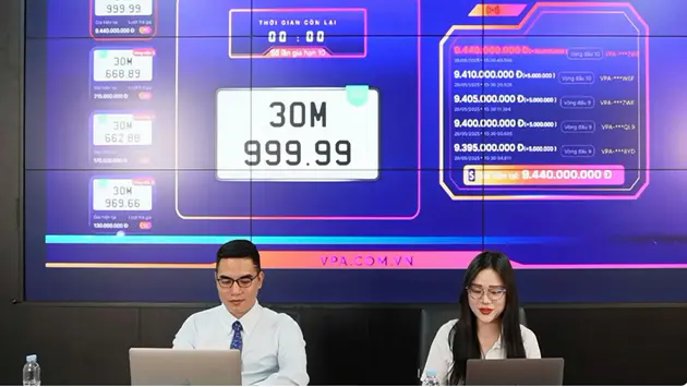 Biển số 30M-999.99 tr&uacute;ng đấu gi&aacute; hơn 9 tỷ đồng