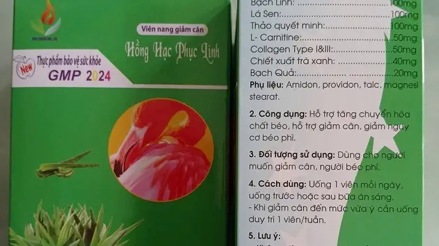 Vi&ecirc;n nang giảm c&acirc;n Hồng Hạc Phục Linh chứa chất cấm
