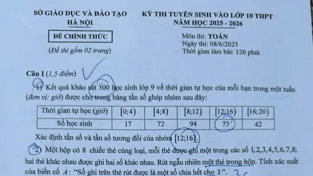 Đề thi m&ocirc;n To&aacute;n v&agrave;o lớp 10 tại H&agrave; Nội