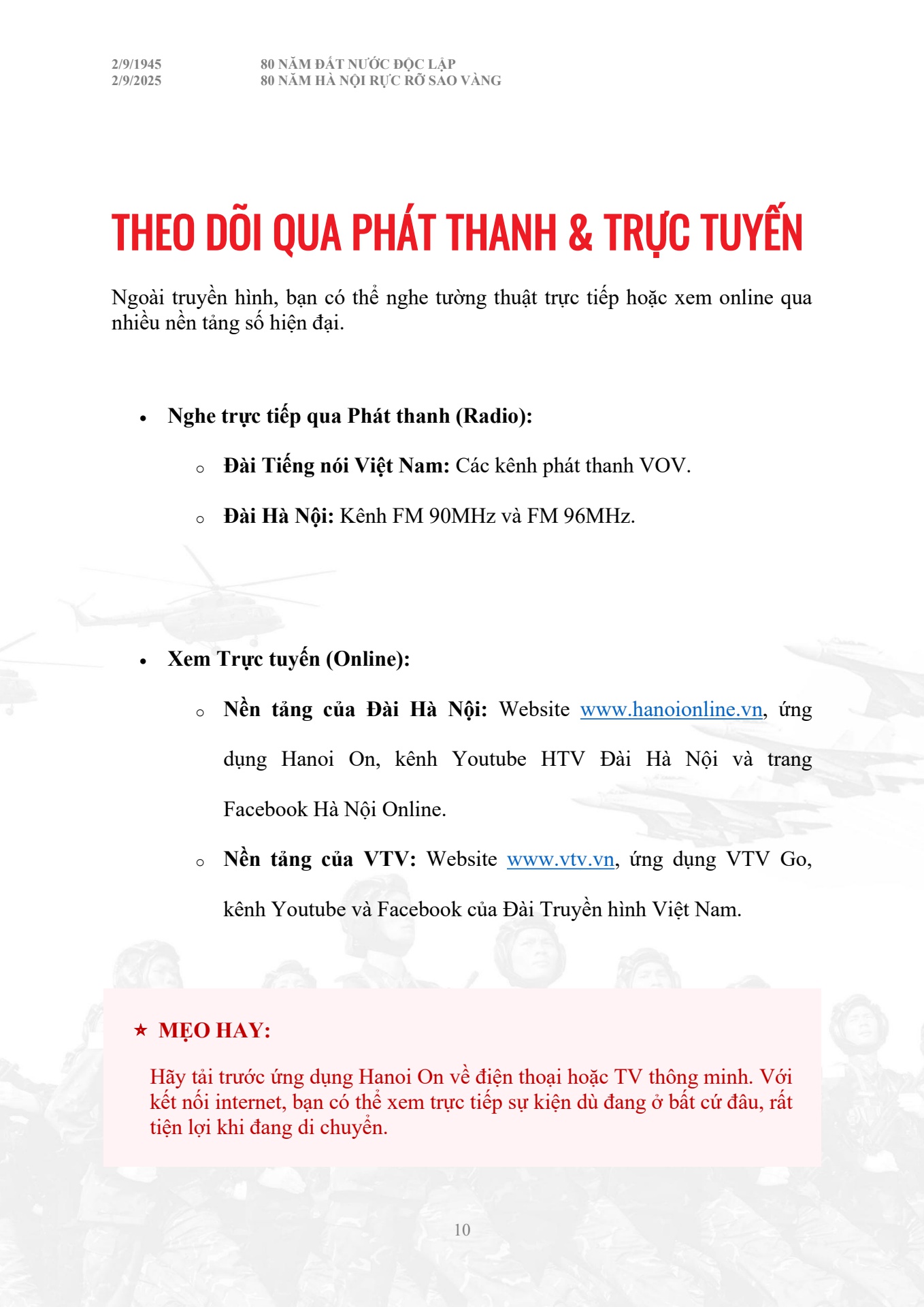 Cẩm nang chỉ dẫn to&agrave;n bộ th&ocirc;ng tin diễu binh diễu h&agrave;nh A80 - trang 10