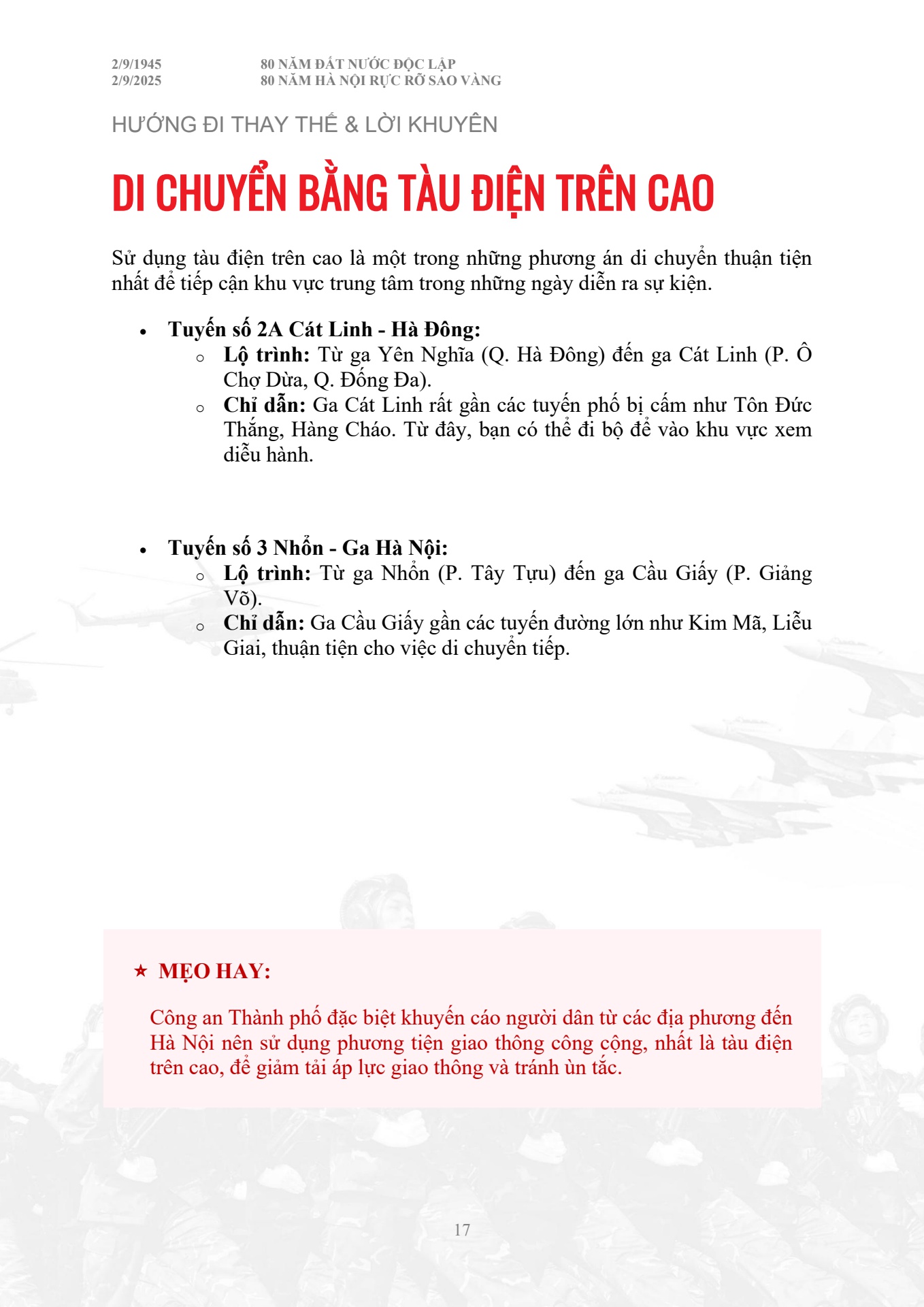 Cẩm nang chỉ dẫn to&agrave;n bộ th&ocirc;ng tin diễu binh diễu h&agrave;nh A80 - trang 17