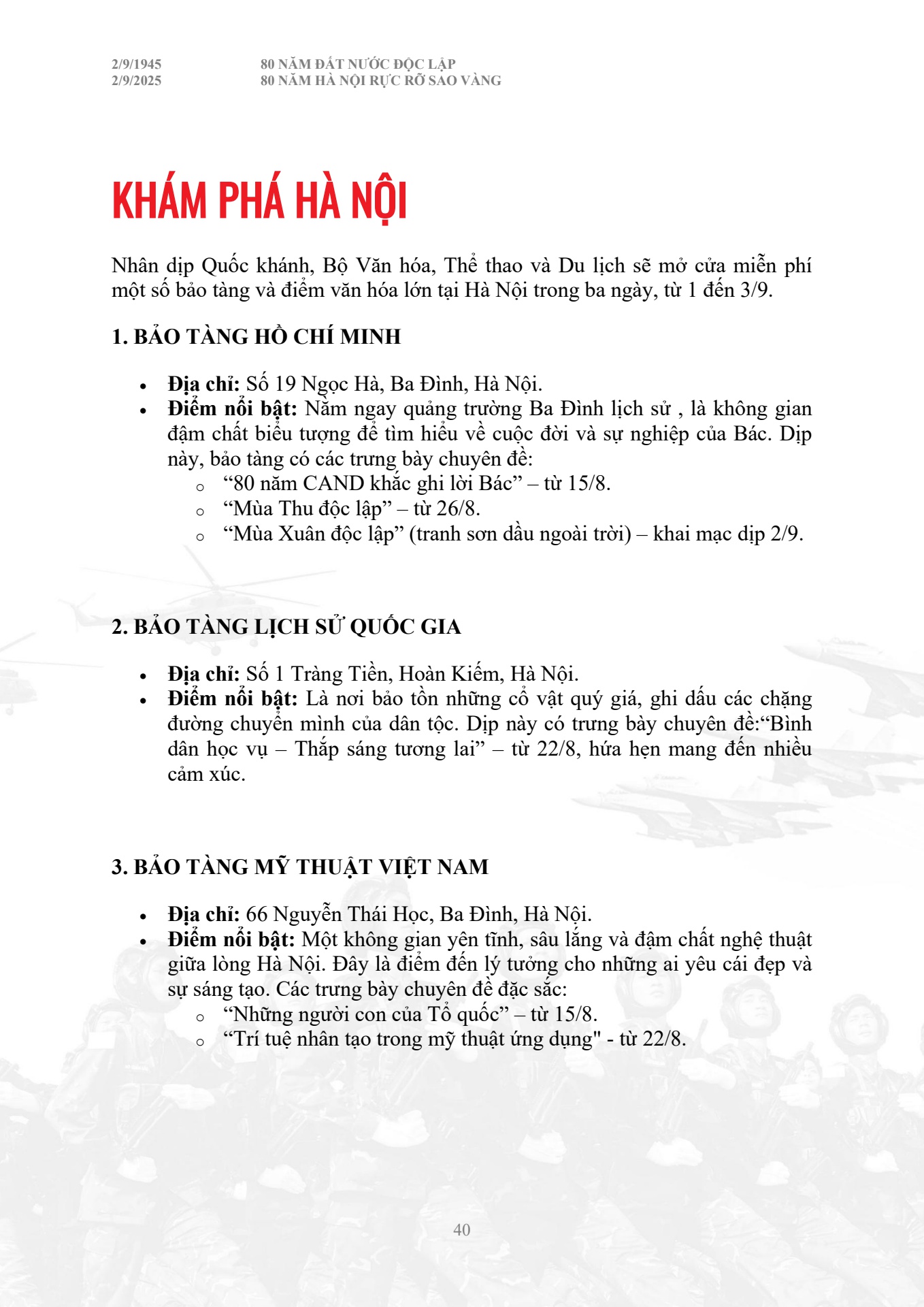 Cẩm nang chỉ dẫn to&agrave;n bộ th&ocirc;ng tin diễu binh diễu h&agrave;nh A80 - trang 40