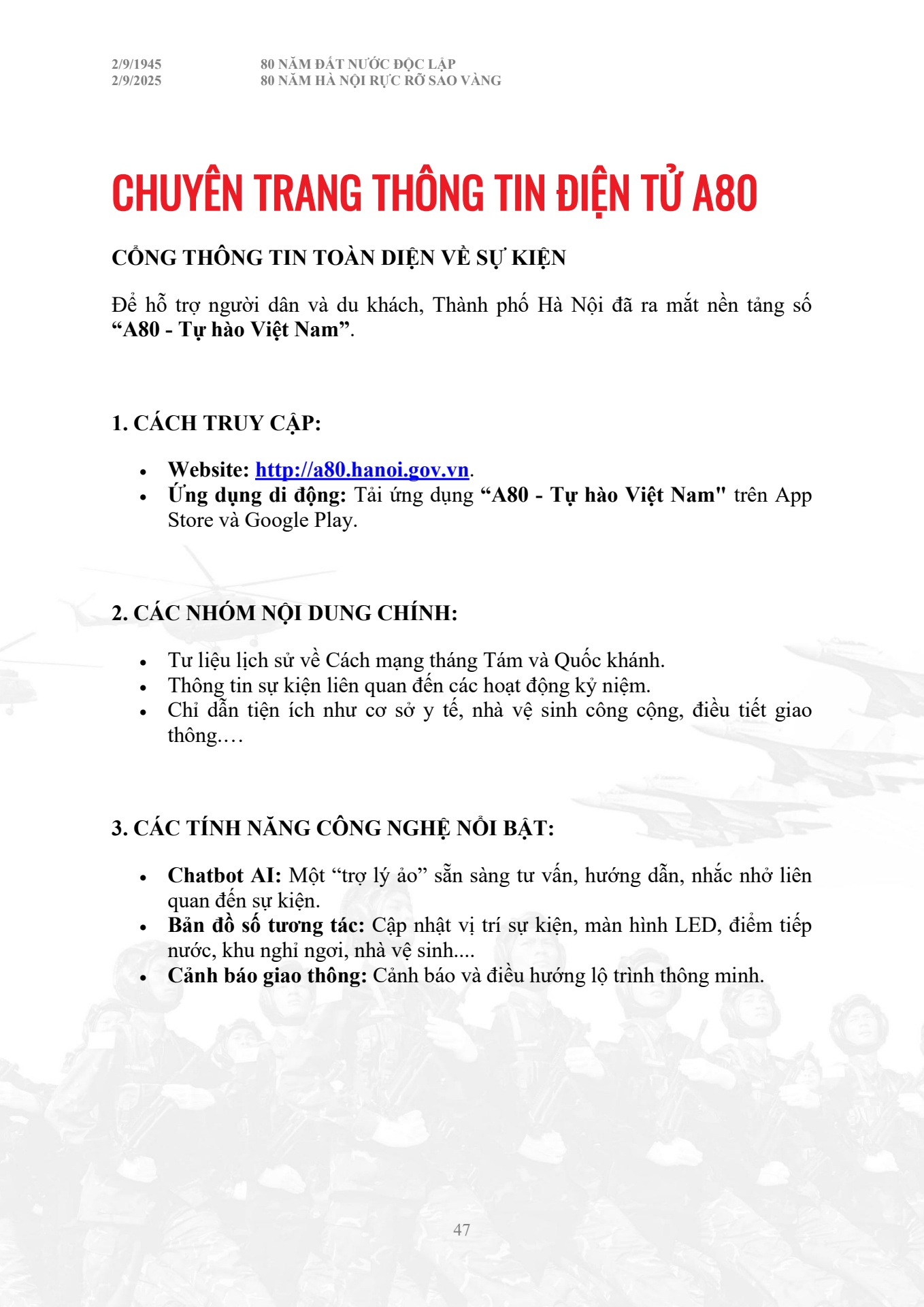 Cẩm nang chỉ dẫn to&agrave;n bộ th&ocirc;ng tin diễu binh diễu h&agrave;nh A80 - trang 47