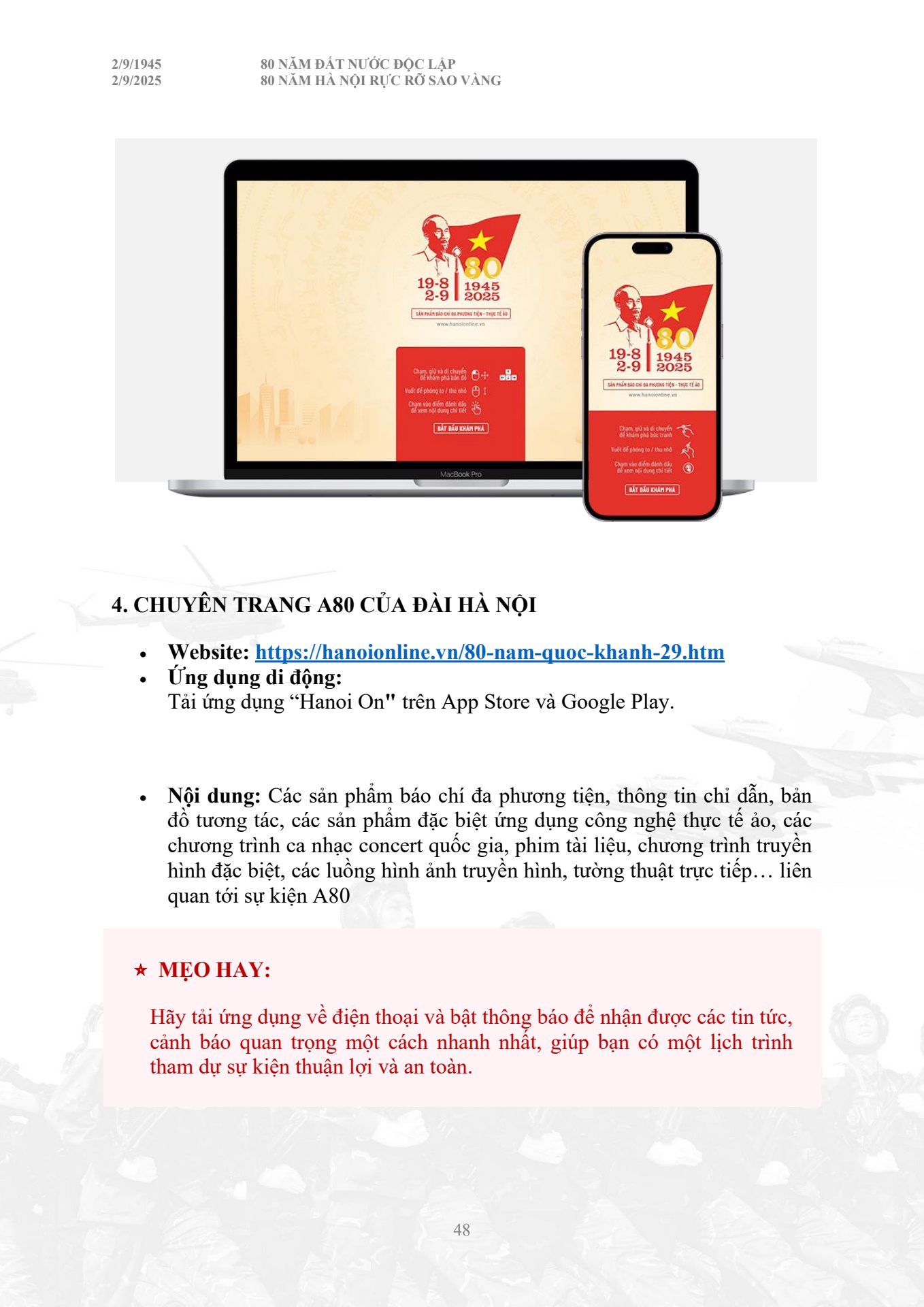 Cẩm nang chỉ dẫn to&agrave;n bộ th&ocirc;ng tin diễu binh diễu h&agrave;nh A80 - trang 48