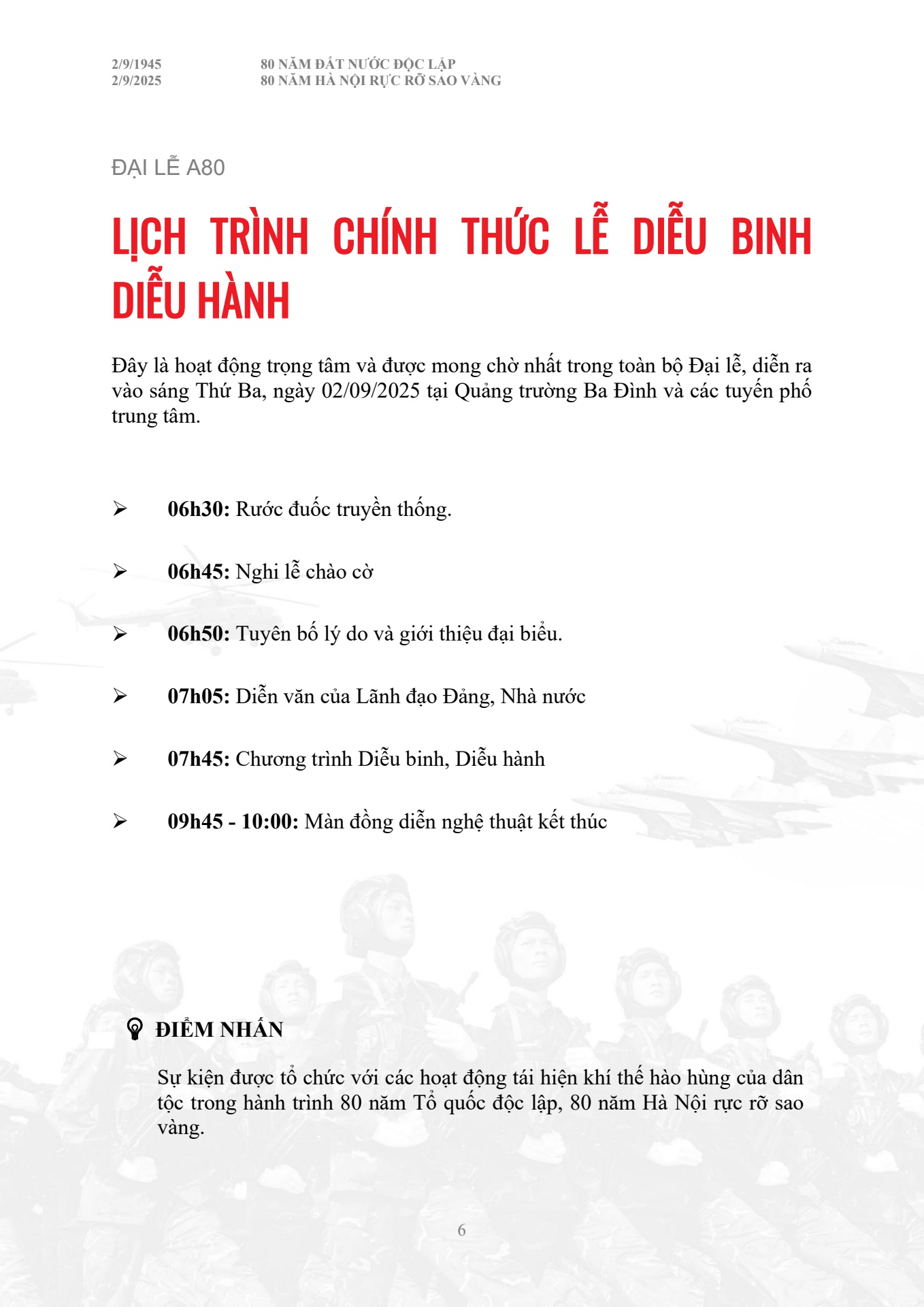 Cẩm nang chỉ dẫn to&agrave;n bộ th&ocirc;ng tin diễu binh diễu h&agrave;nh A80 - trang 6