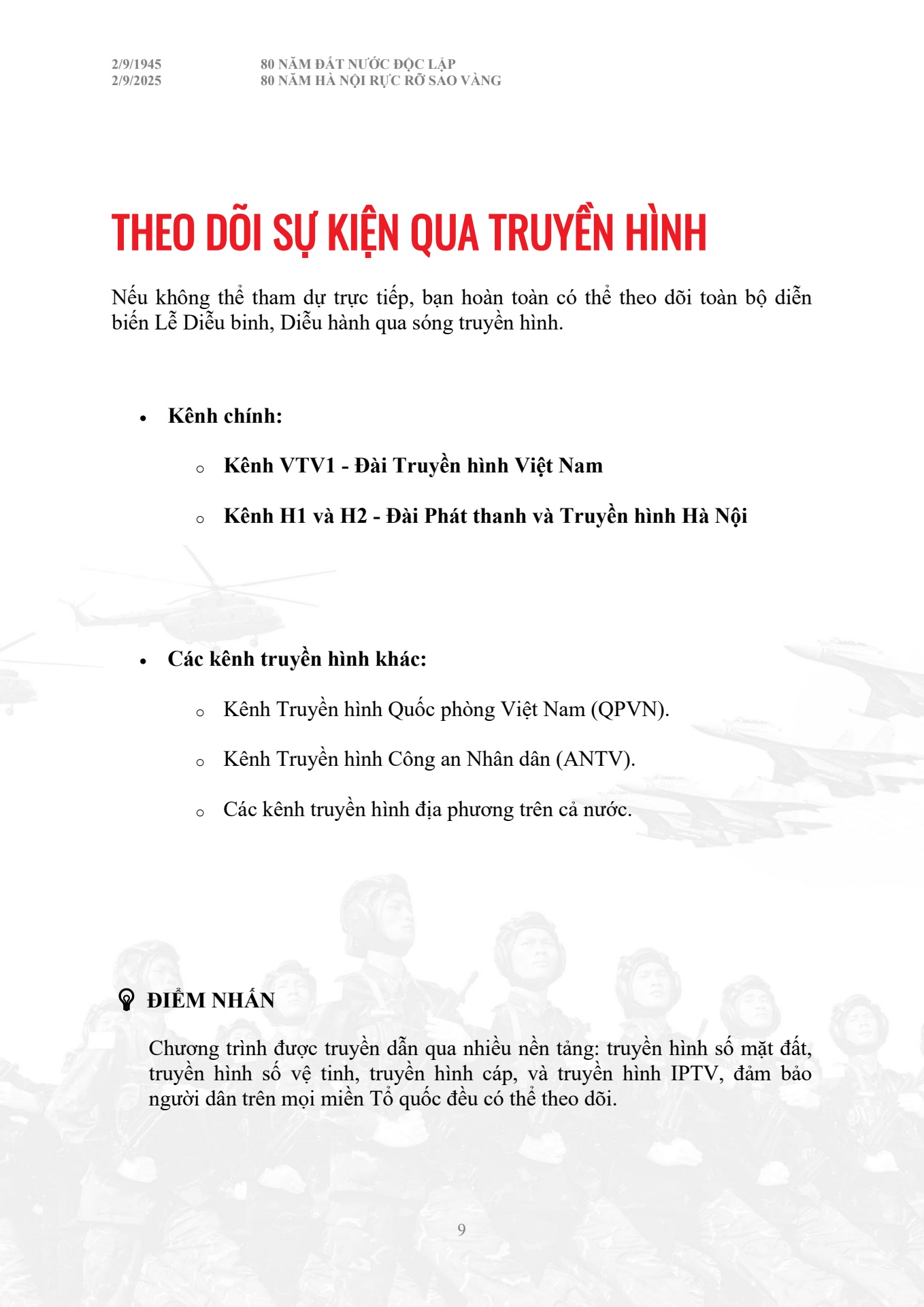 Cẩm nang chỉ dẫn to&agrave;n bộ th&ocirc;ng tin diễu binh diễu h&agrave;nh A80 - trang 9