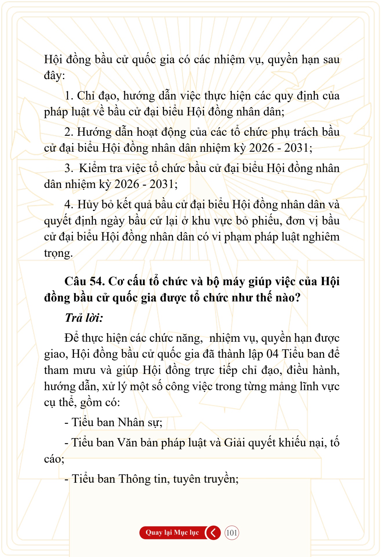 Hỏi đ&aacute;p về bầu cử Quốc hội kh&oacute;a XVI v&agrave; HĐND c&aacute;c cấp nhiệm kỳ 2026-2031 - trang 101