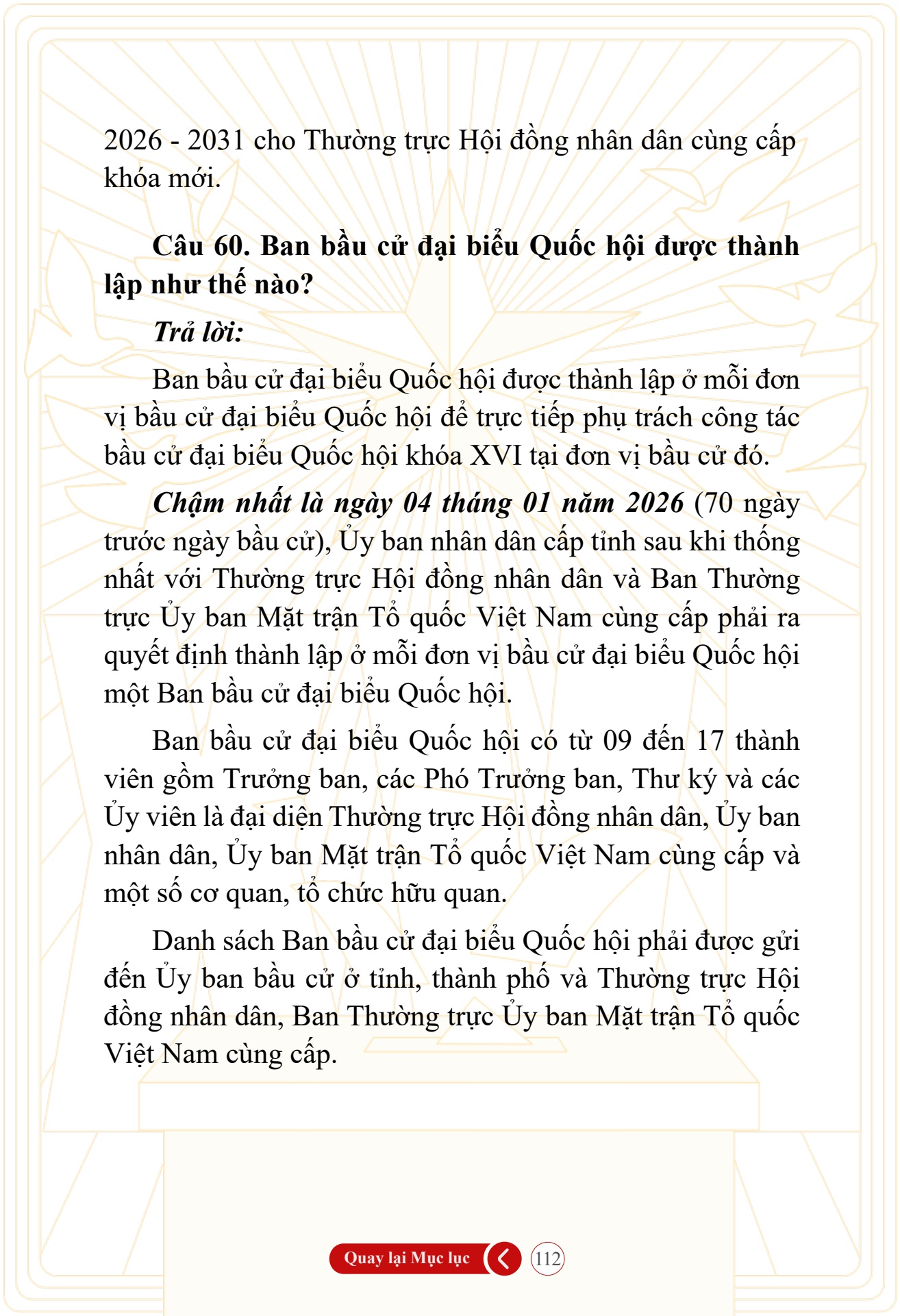 Hỏi đ&aacute;p về bầu cử Quốc hội kh&oacute;a XVI v&agrave; HĐND c&aacute;c cấp nhiệm kỳ 2026-2031 - trang 112