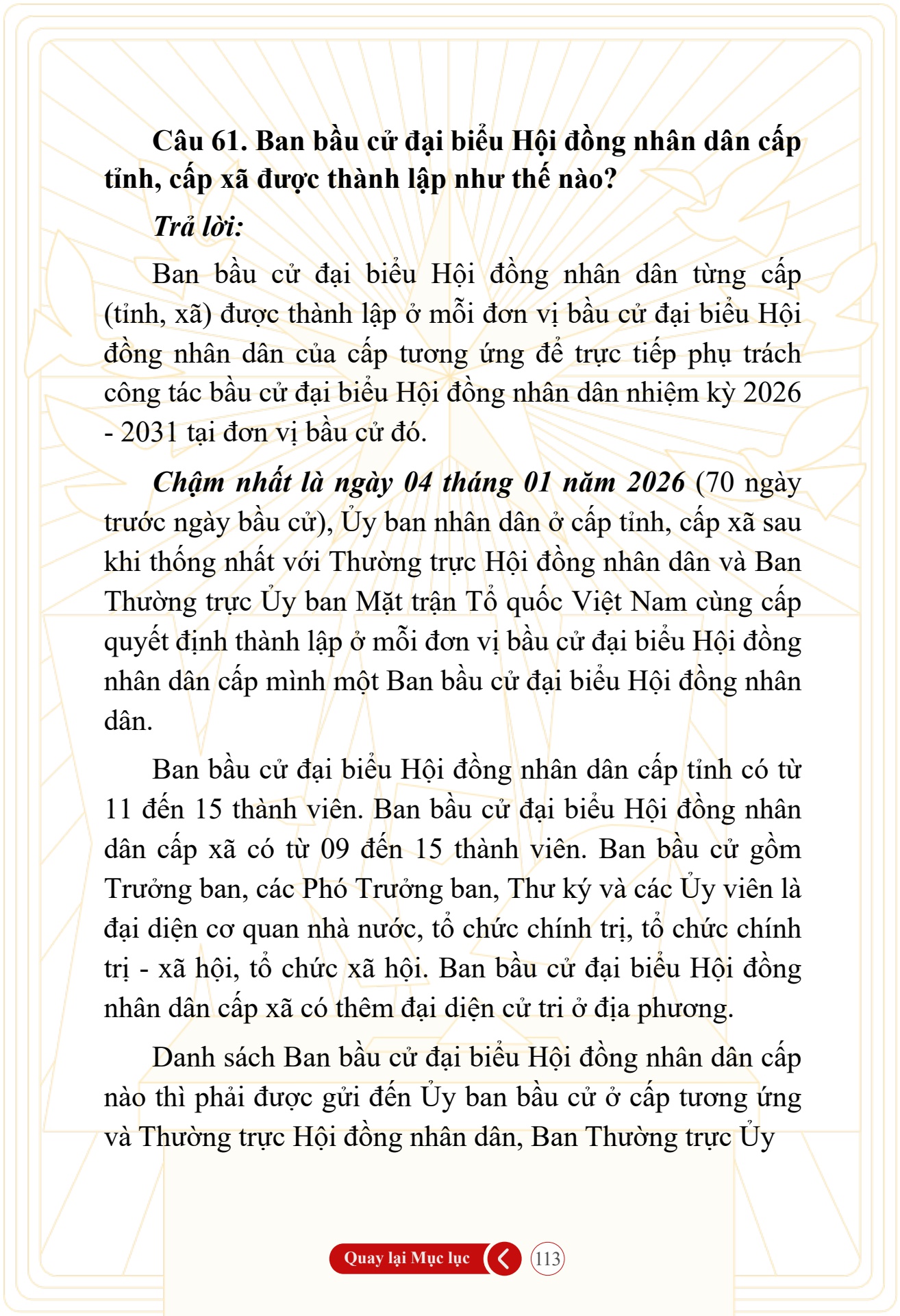 Hỏi đ&aacute;p về bầu cử Quốc hội kh&oacute;a XVI v&agrave; HĐND c&aacute;c cấp nhiệm kỳ 2026-2031 - trang 113
