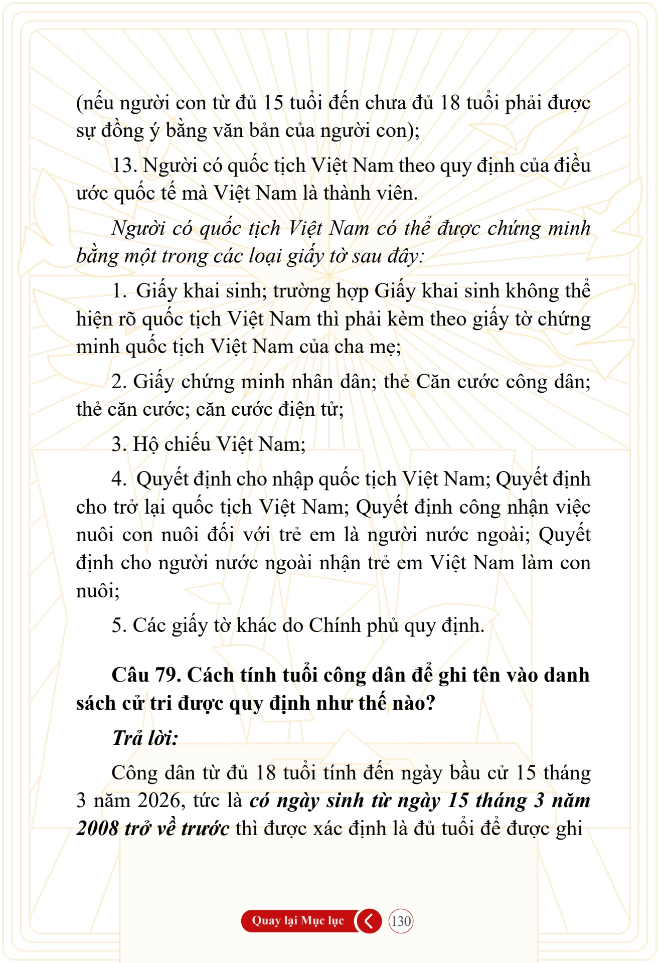 Hỏi đ&aacute;p về bầu cử Quốc hội kh&oacute;a XVI v&agrave; HĐND c&aacute;c cấp nhiệm kỳ 2026-2031 - trang 130