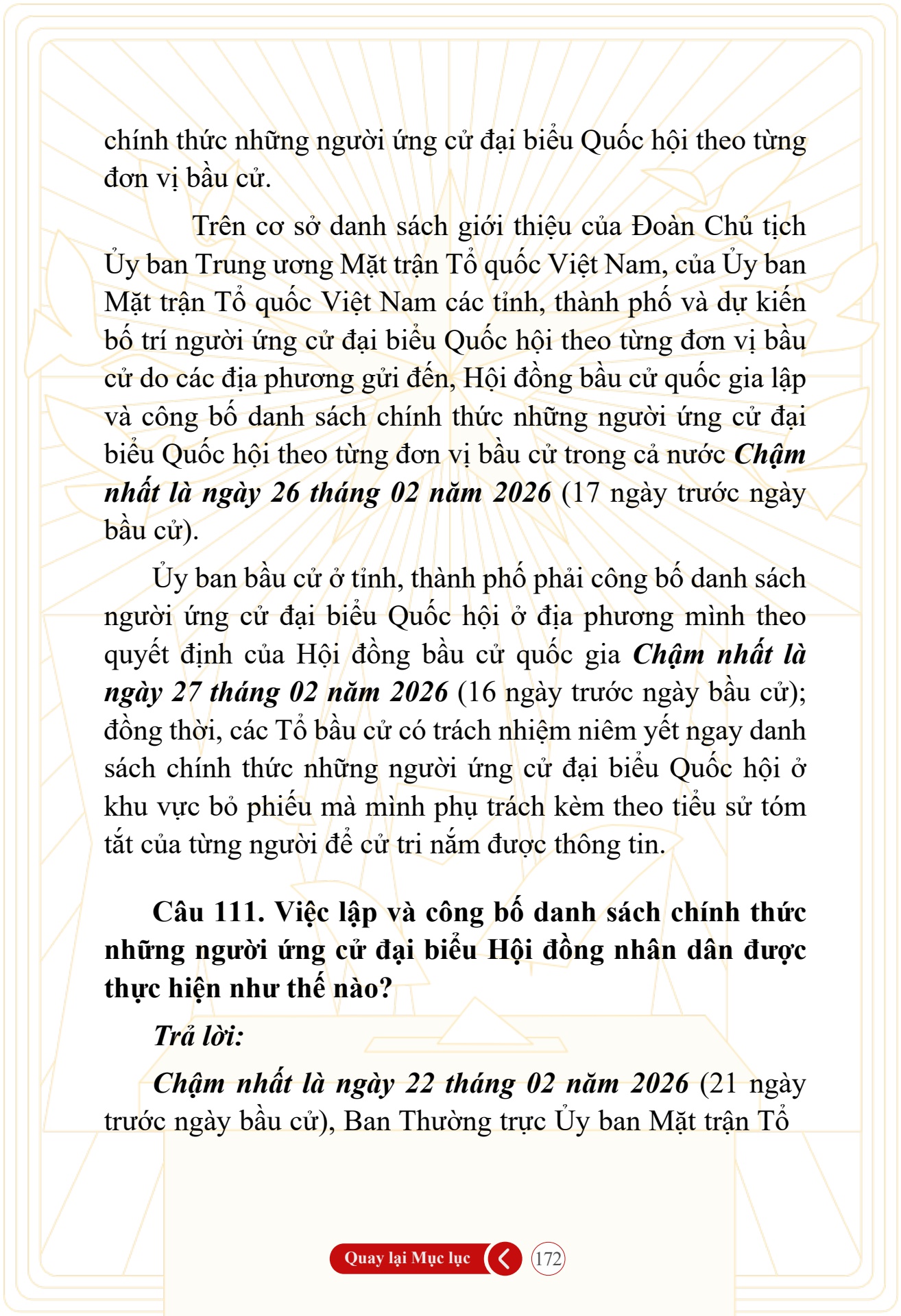 Hỏi đ&aacute;p về bầu cử Quốc hội kh&oacute;a XVI v&agrave; HĐND c&aacute;c cấp nhiệm kỳ 2026-2031 - trang 172