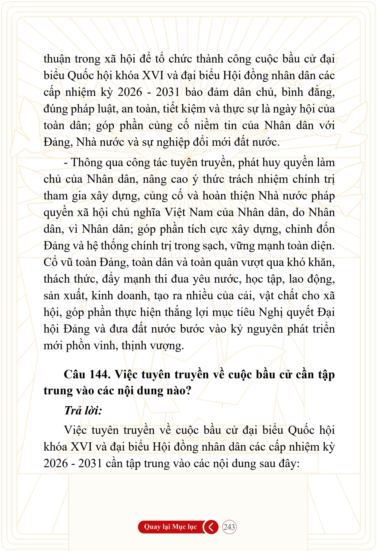 Hỏi đ&aacute;p về bầu cử Quốc hội kh&oacute;a XVI v&agrave; HĐND c&aacute;c cấp nhiệm kỳ 2026-2031 - trang 243