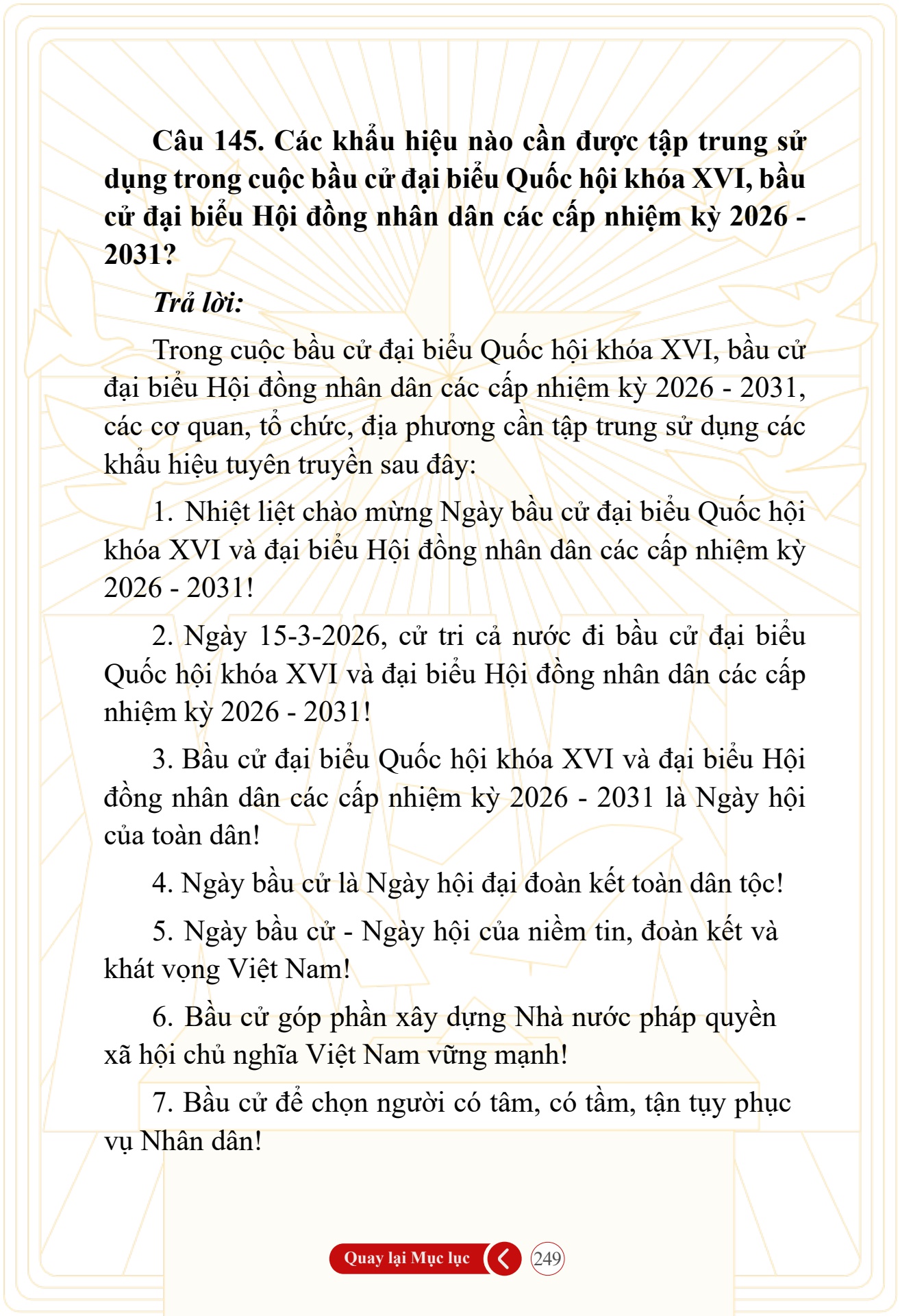 Hỏi đ&aacute;p về bầu cử Quốc hội kh&oacute;a XVI v&agrave; HĐND c&aacute;c cấp nhiệm kỳ 2026-2031 - trang 249