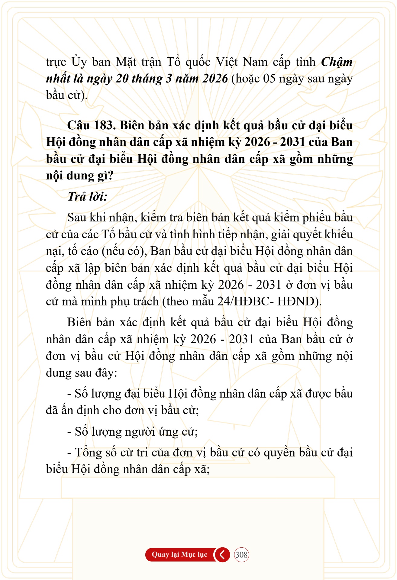 Hỏi đ&aacute;p về bầu cử Quốc hội kh&oacute;a XVI v&agrave; HĐND c&aacute;c cấp nhiệm kỳ 2026-2031 - trang 308
