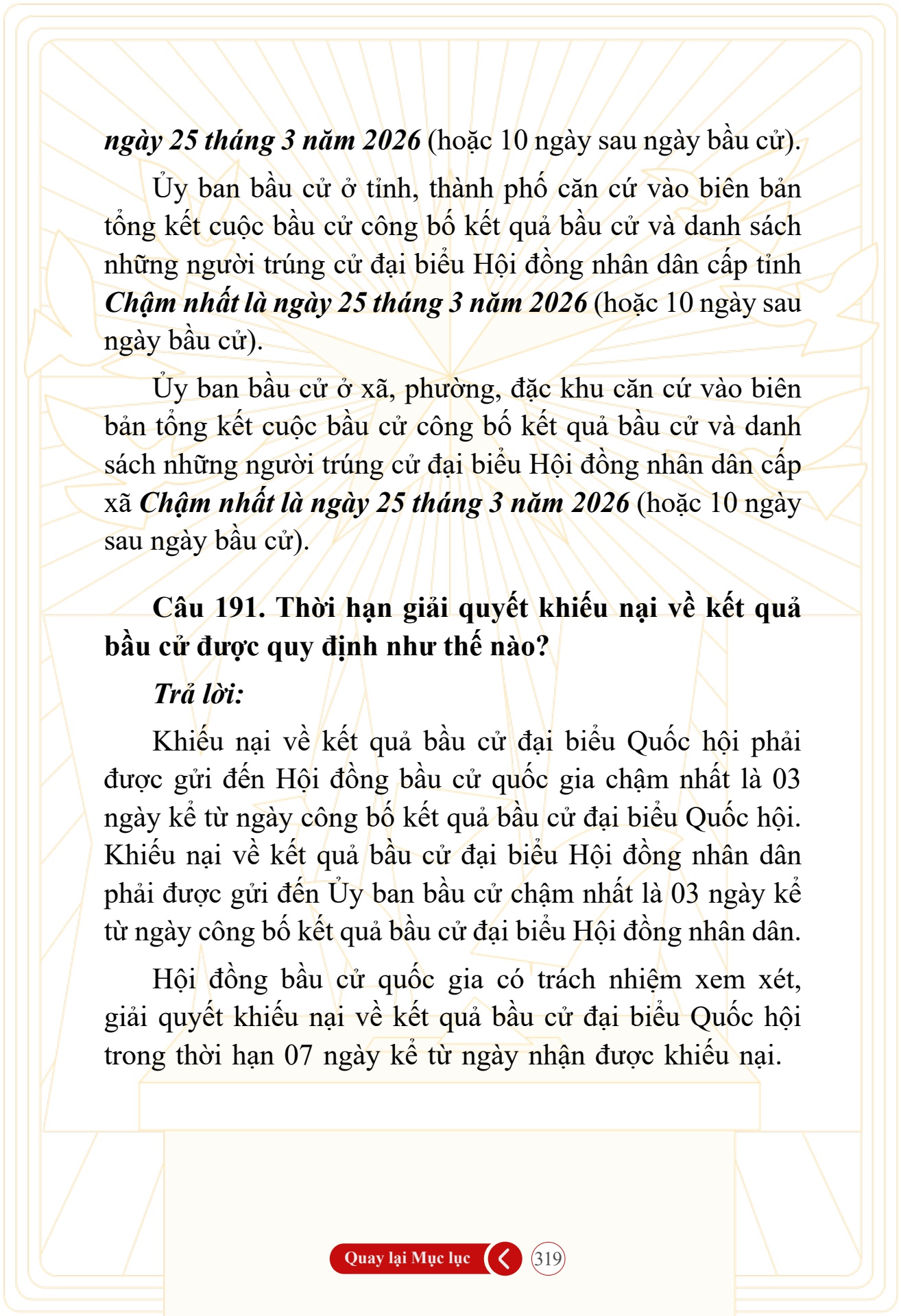Hỏi đ&aacute;p về bầu cử Quốc hội kh&oacute;a XVI v&agrave; HĐND c&aacute;c cấp nhiệm kỳ 2026-2031 - trang 319