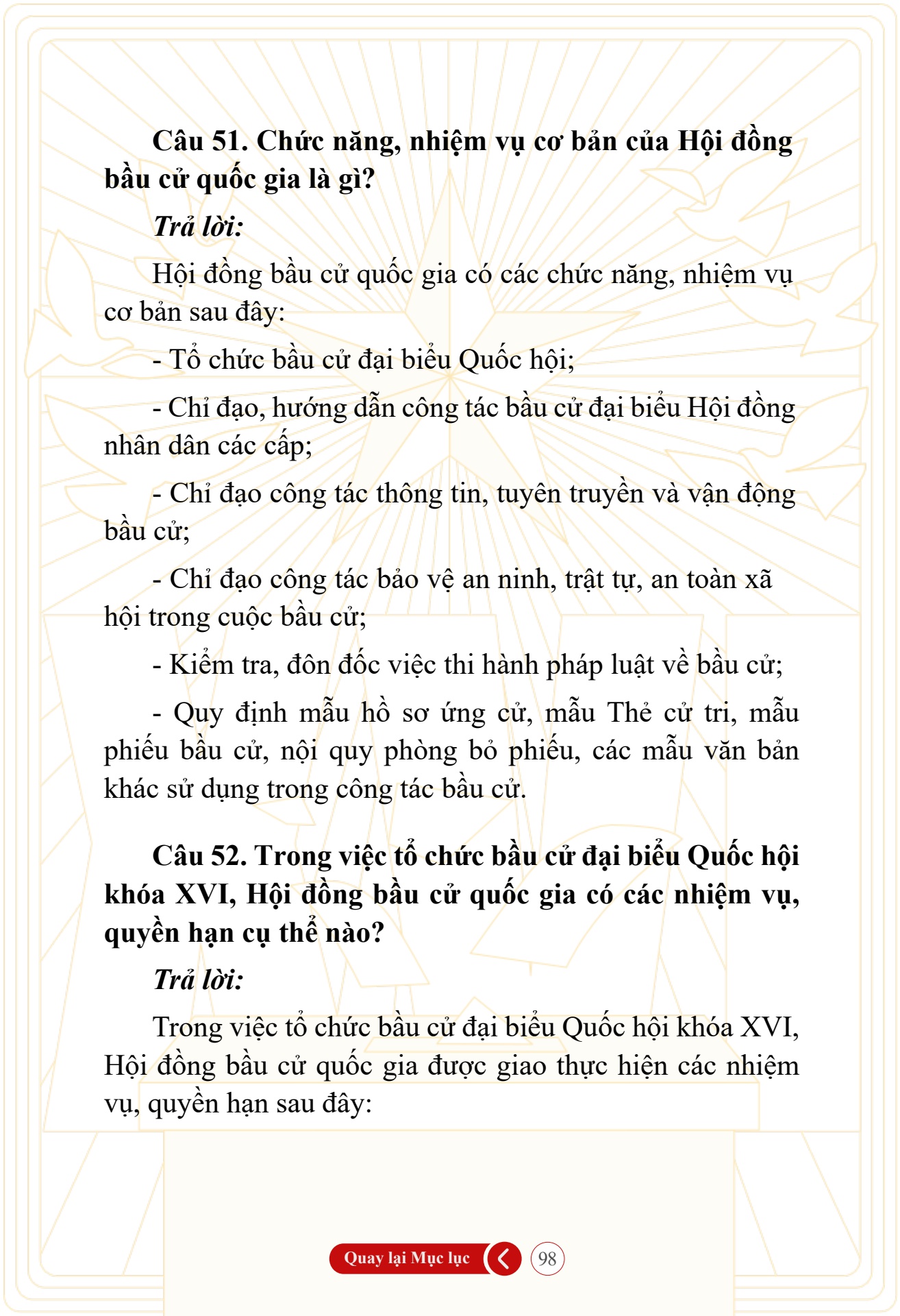 Hỏi đ&aacute;p về bầu cử Quốc hội kh&oacute;a XVI v&agrave; HĐND c&aacute;c cấp nhiệm kỳ 2026-2031 - trang 98