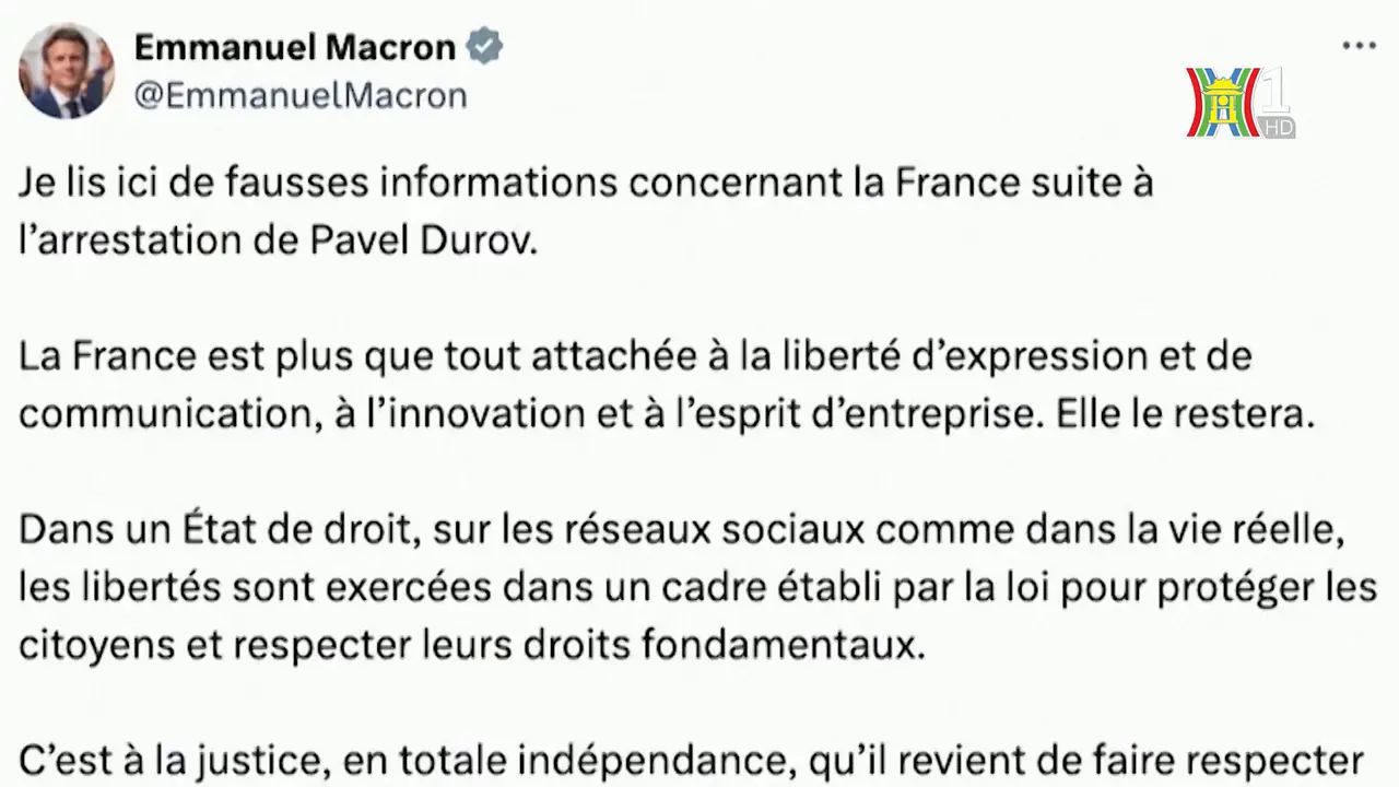 Tổng thống Ph&aacute;p Emmanuel Macron l&ecirc;n tiếng phủ nhận việc bắt giữ &ocirc;ng Durov mang động cơ ch&iacute;nh trị