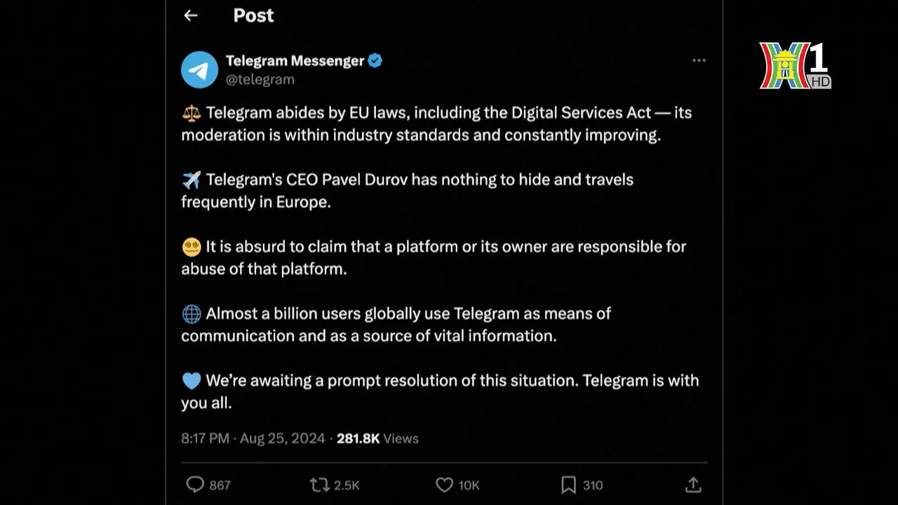 Th&ocirc;ng b&aacute;o của Telegram qua mạng x&atilde; hội X.