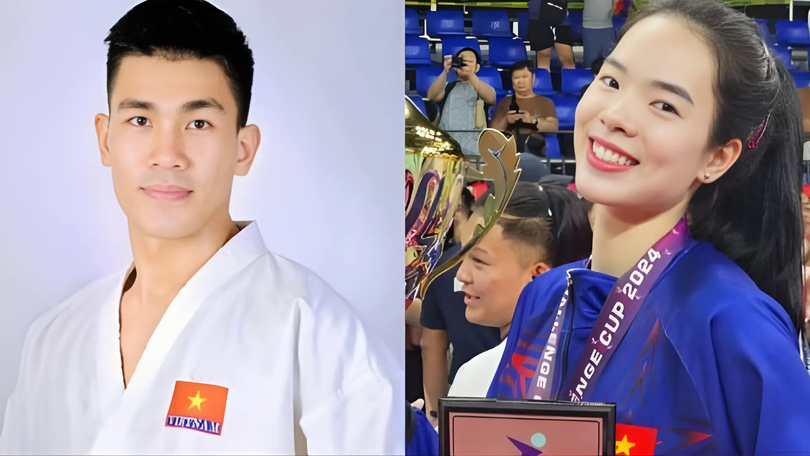 Hai VĐV cầm cờ cho Đoàn thể thao Việt Nam tại SEA Games 33
