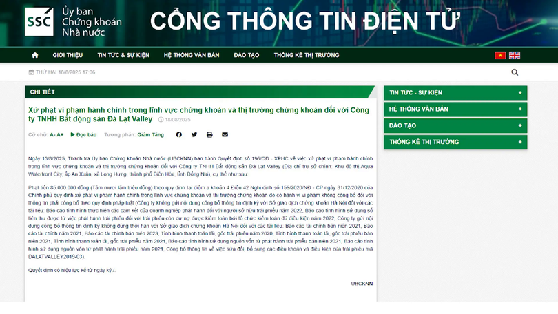 Đà Lạt Valley bị phạt vì vi phạm công bố thông tin