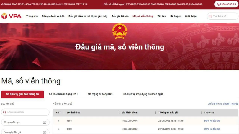 Tổ chức đấu giá quyền sử dụng mã, số viễn thông