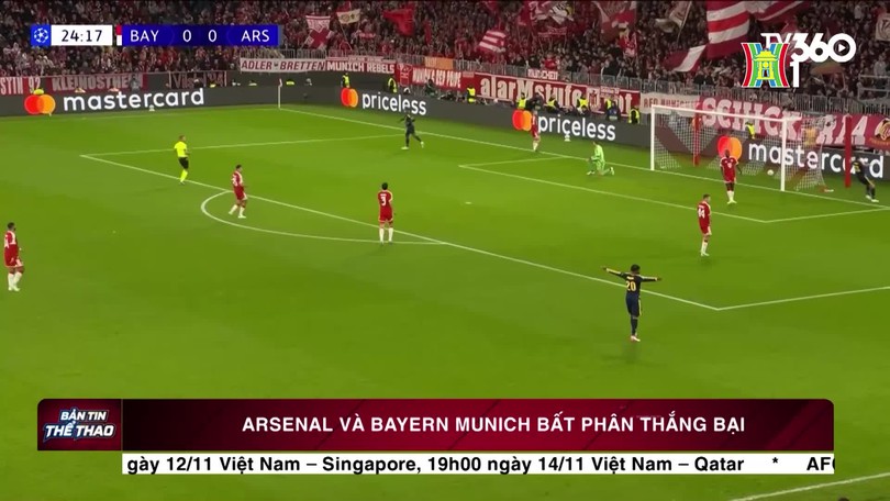 Arsenal và Bayern Munich bất phân thắng bại