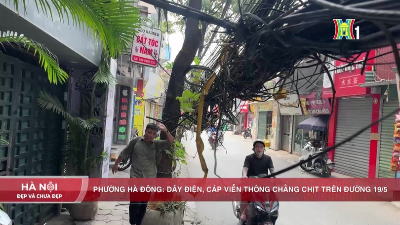 Phường Hà Đông: Dây điện, cáp viễn thông chằng chịt trên đường 19/5