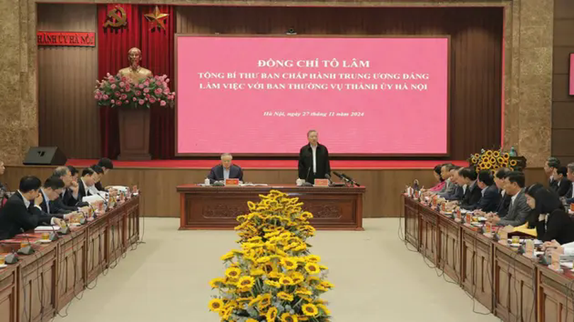 Tổng Bí thư làm việc với Ban Thường vụ Thành ủy Hà Nội